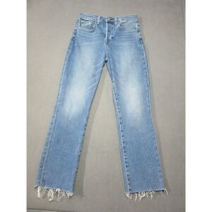 Frank & Eileen Cork Jeans Womens 26 Blue Excellent Straight Leg Raw Hem Stretch